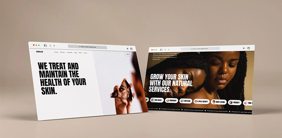 A two screen frame of AuraGlow website