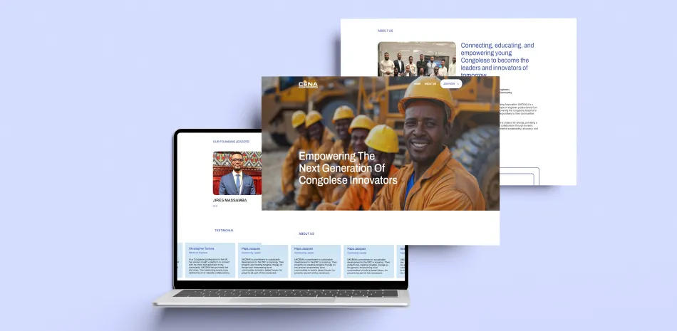 A laptop with two screens floating above it with UKCena website on display